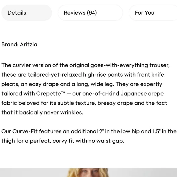 EUC aritzia effortless pant crepette CURVE FIT size 4 light birch - Picture 15 of 15